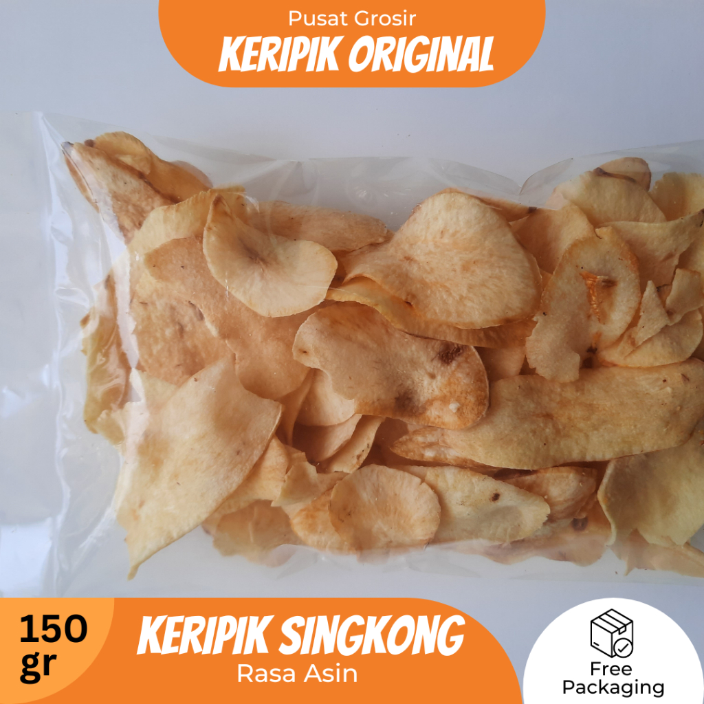 Cemilan/Snack - Keripik Singkong Original Panjang Tipis (Asin) 250 gr - Free Packaging Kardus