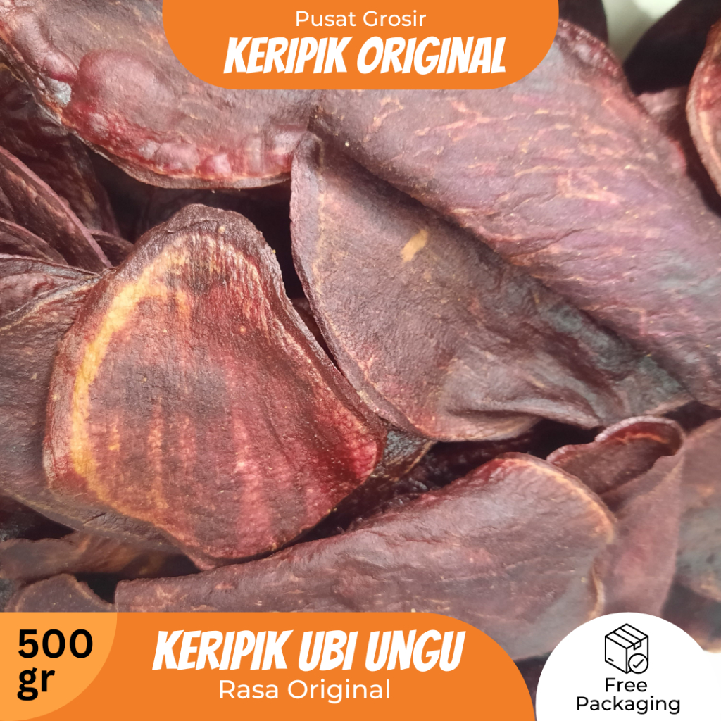 Cemilan/Snack - Keripik Ubi Ungu Original Panjang Tipis 1kg - Free Packaging Kardus