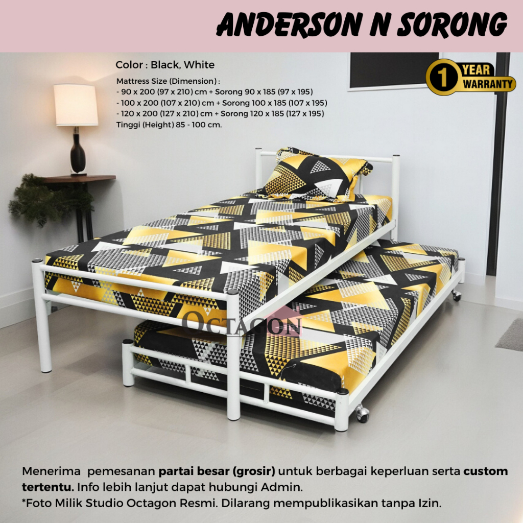 Ranjang Besi Susun Single Sorong Minimalis Murah 90x200 100x200 120x200 (SS)