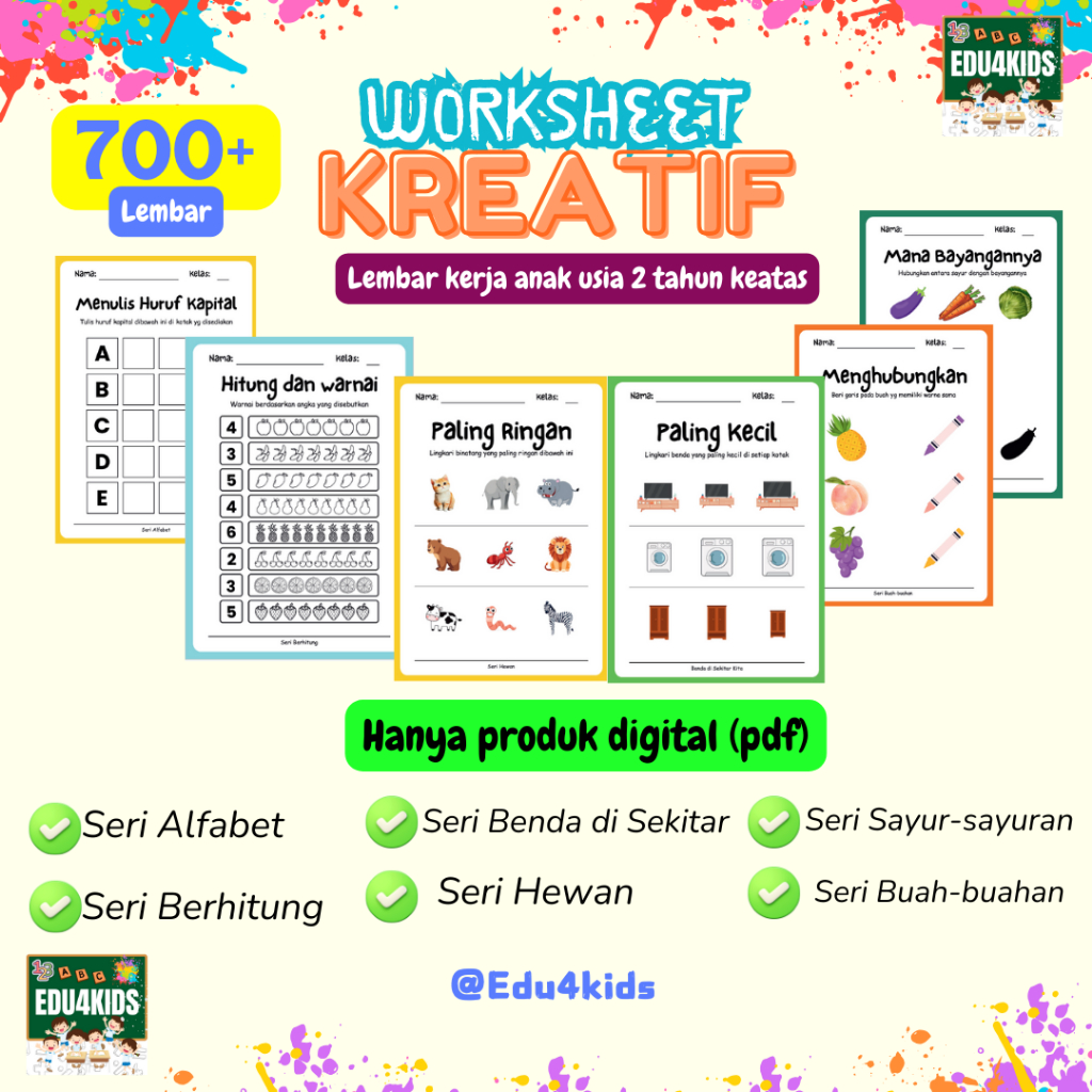 Worksheet Printable Kegiatan Anak Usia 2 3 4 5 6 Tahun TK PAUD PRESCHOOL SD PDF