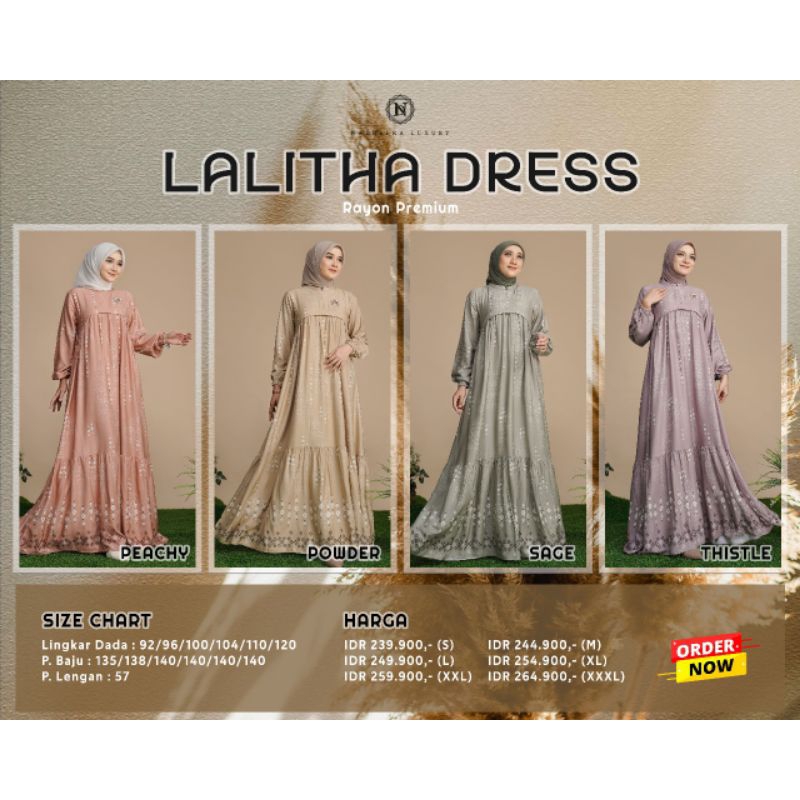 COD ✅ Lalita Dress Terbaru Nadheera Luxury Gamis motif busuinBahan Rayon Premium adem nyaman