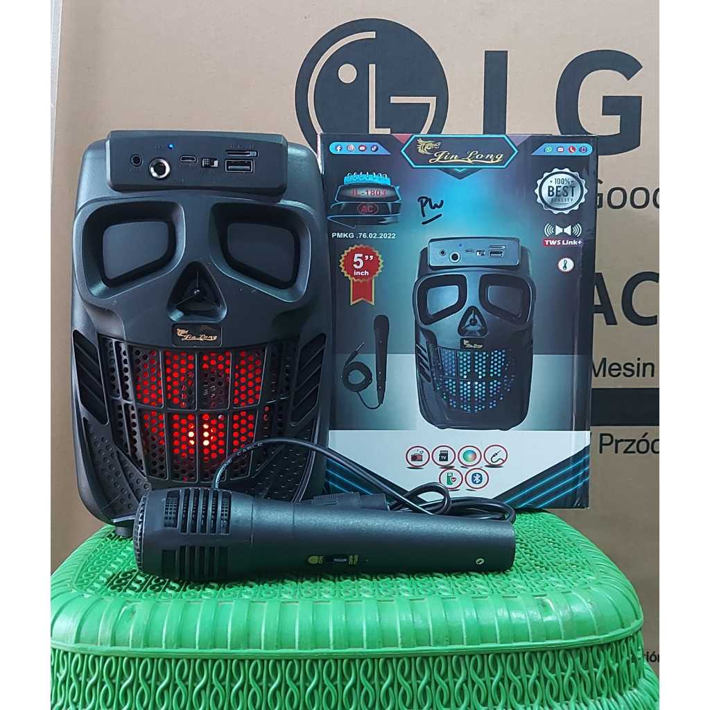 Speaker Jin Long JL 1803 AC Ukuran 5 Inch Model Tengkorak - Bluetooth USB Dll + Gratis Mic