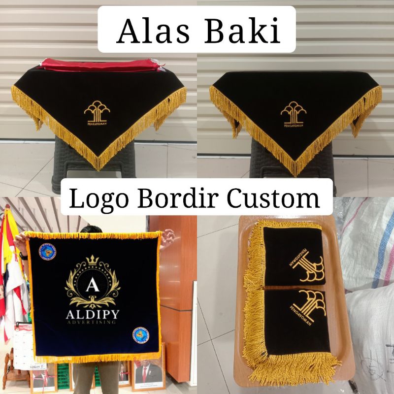 Taplak Meja Bendera, Alas Baki Upacara Costum Logo Bordir Berkualitas