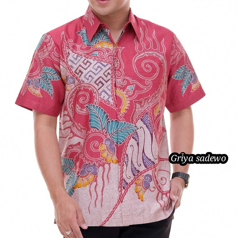 Baju Kemeja Batik Pria Dewasa Lengan Pendek Tulis Kombinasi Satin premium Motif Banara