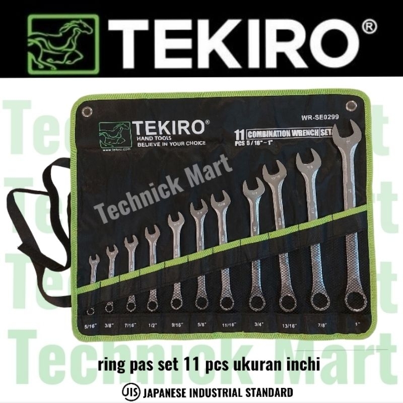 TEKIRO kunci ring pas set 11 pcs ukuran 5/16 sampai 1 inchi