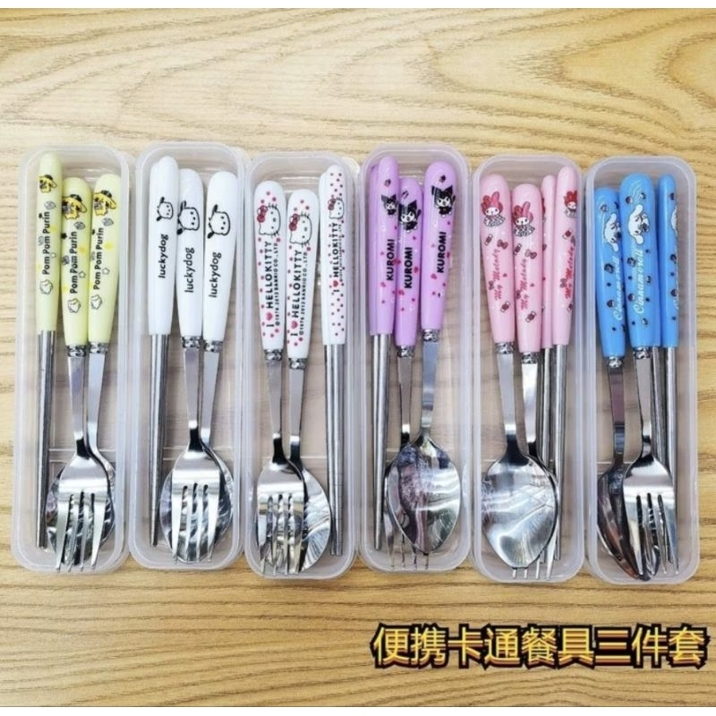 (NEW)Sendok Set Karakter PREMIUM GAGANG KERAMIK  Bekal +Tempat/Alat Makan Set Sendok Garpu Sumpit Be