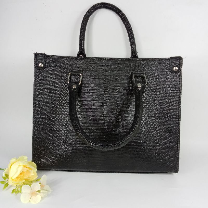 Tas Kulit Reptil Asli Tas Kulit Asli Tas Kulit Biawak Top Handle Bag Large Bag Tas Wanita mszulafash