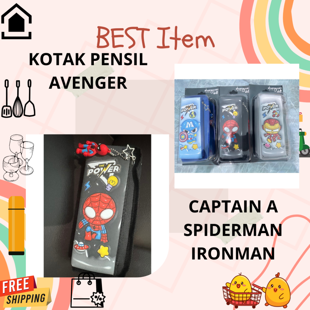 

GOS Tempat Pensil Avenger Baru Anime Hulk Spiderman Captain America Penyimpanan Alat Tulis Siswa Perlengkapan Sekolah (FREE GANTUNGAN)