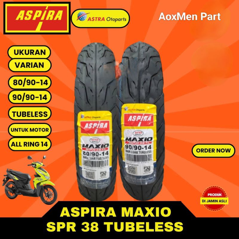 Ban Luar Aspira MAXIO TECHNO  TUBLESS Ukuran 80-90-14 90-90-14