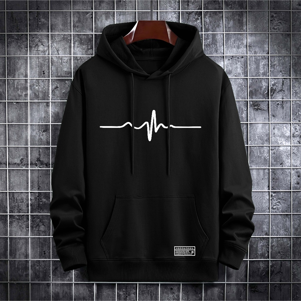 Hoodie Detak Jantung Tebal Bahan Fleece Solid 260Gsm Premium DTF Distro Quality Unisex M L XL XXL Ho
