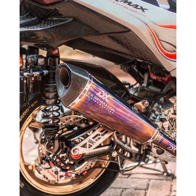 Knalpot ORIGINAL DX Generation Ice Blue - Header Blue (FULL SYSTEM) Vespa GTS 150, NMax, XMax, Aerox