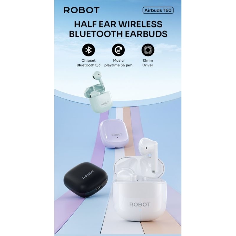 ROBOT  airbuds || TWS T60 || earphones || headset || handsfree bluetooth || aksesoris || TWS