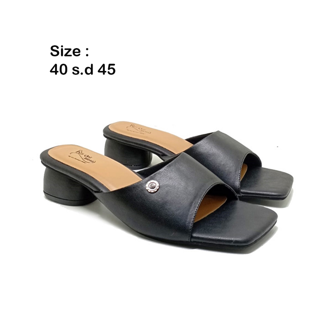 Sandal Heels Kulit kondangan ukuran bigsize 45 Sendal Hels clogs ibu Mama wanita Hak 3 cm Arisan