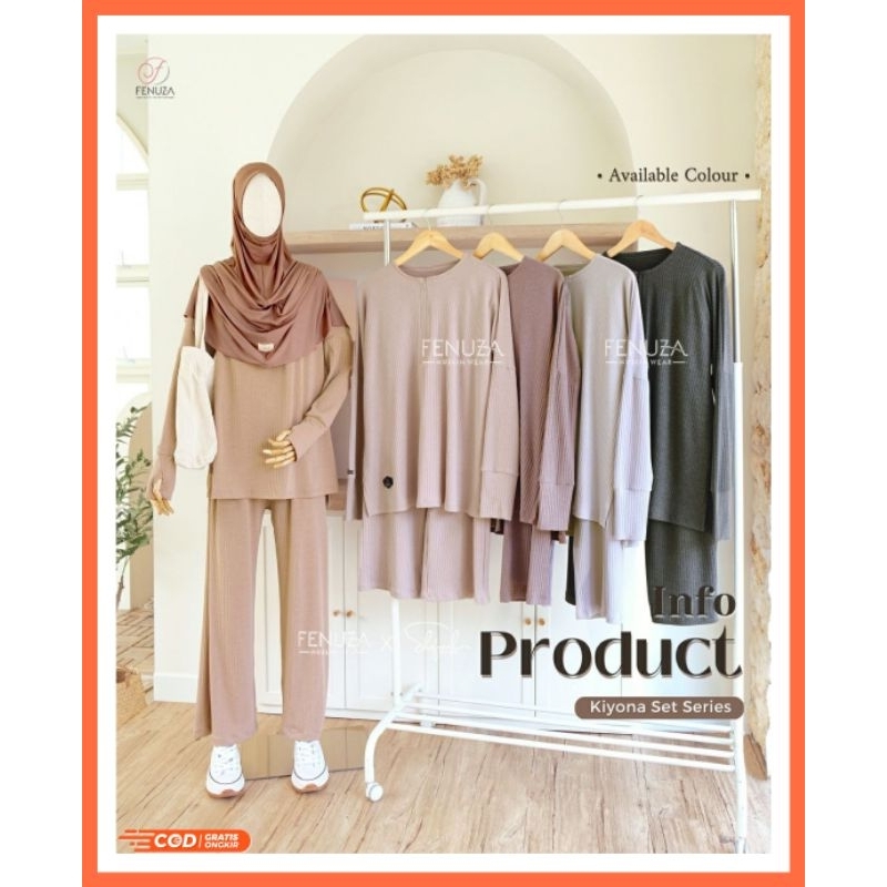One Set Celana Terbaru Freya Knitt Kiyona Set Series by Fenuzamuslimwear Atasan dan Celana Polos