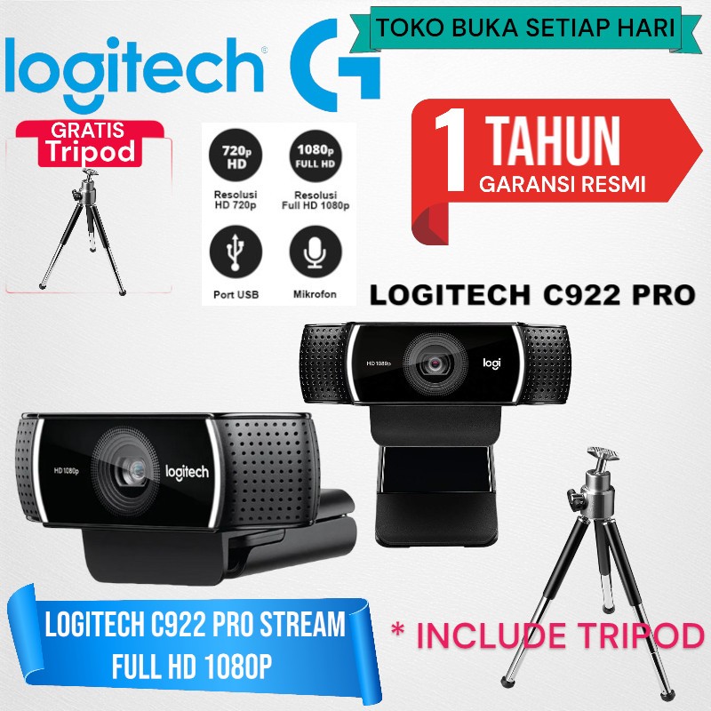Logitech C922 Webcam Pro Streaming Full HD 1080p Webcam C922 Pro Resmi