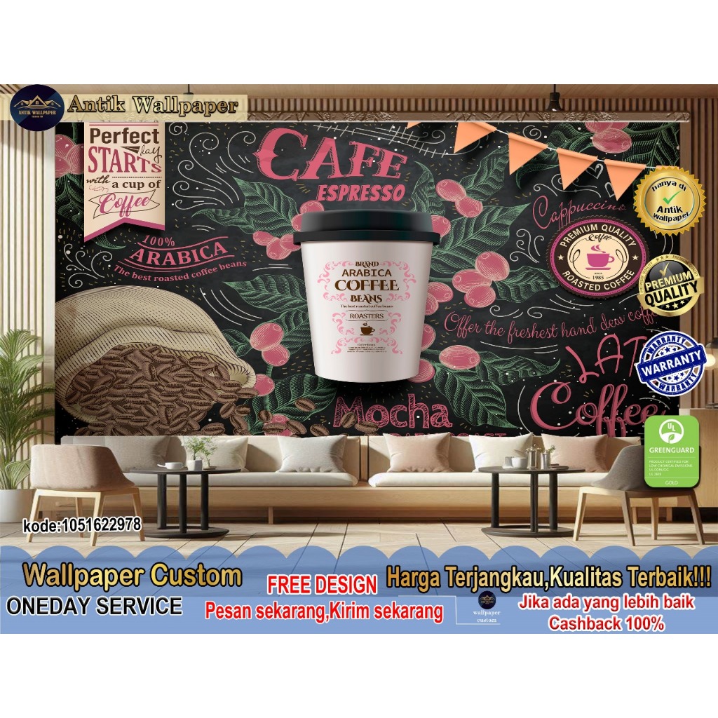 Wallpaper Custom 3D & Wallstiker Custom 3D Motif Cafe | Ruang Bisnis