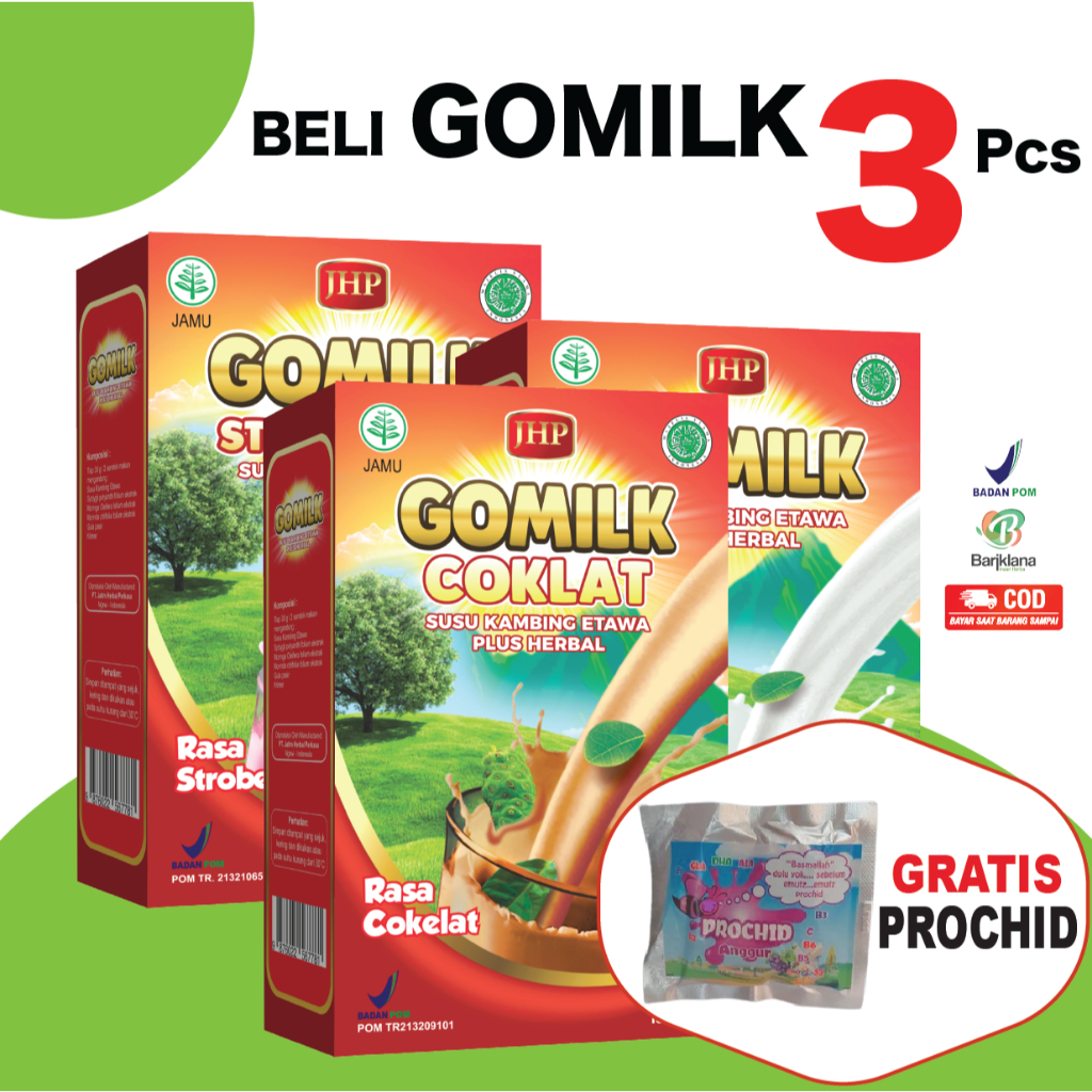 

[ BISA COD + GARANSI ] [ GRATIS PROCHID] Gomilk Susu Kambing Etawa Plus Herbal Penambah Nafsu Makan Isi 3 Pcs