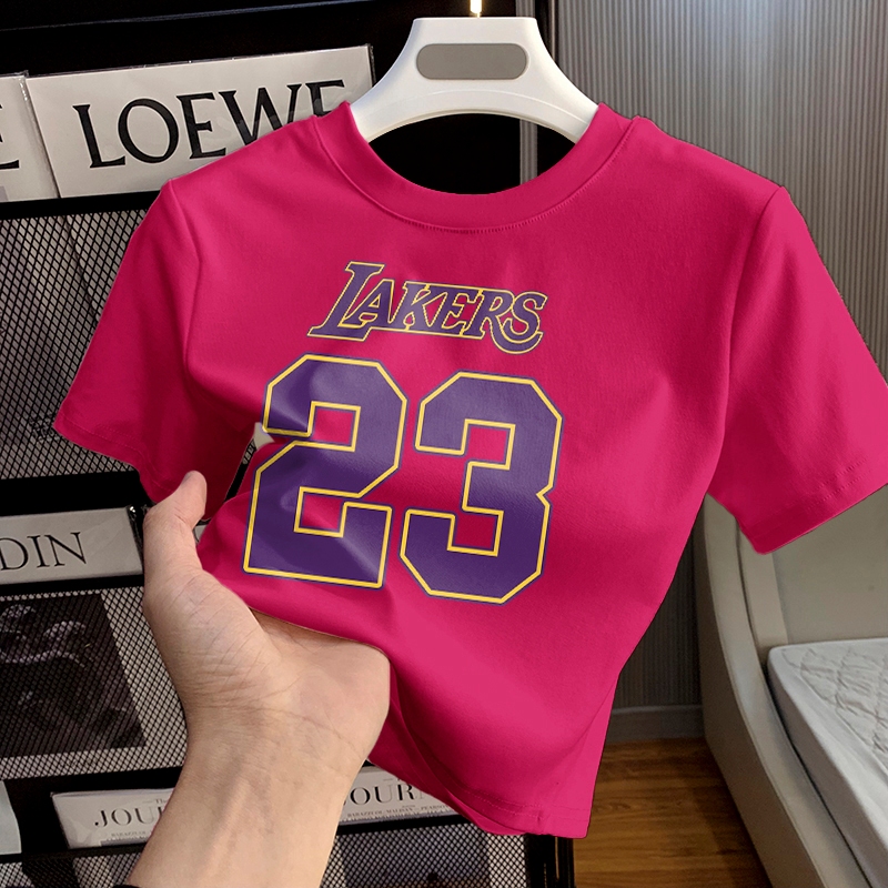 Misco T-shirt Crop Top Lengan Pendek Kaos Wanita Crop Top Korea LAKERS 23 Kaos Crop Wanita Kekinian 