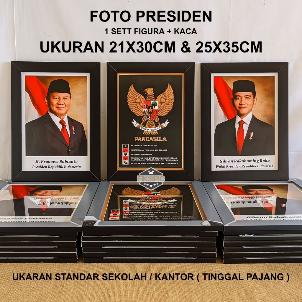 Foto Presiden dan Wakil Presiden - Prabowo Gibran dan Garuda Pancasila  - 1 sett Bingkai Presiden