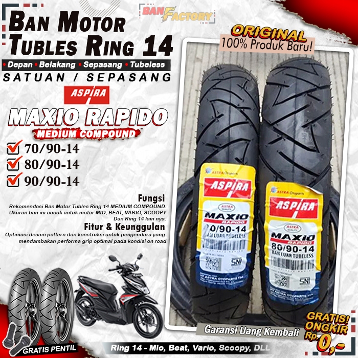 Ban Motor Beat Aspira Rapido Ring 14 Tubles Ban Motor Tubeless Mio Beat Vario Scoopy Ring 14 Tubles