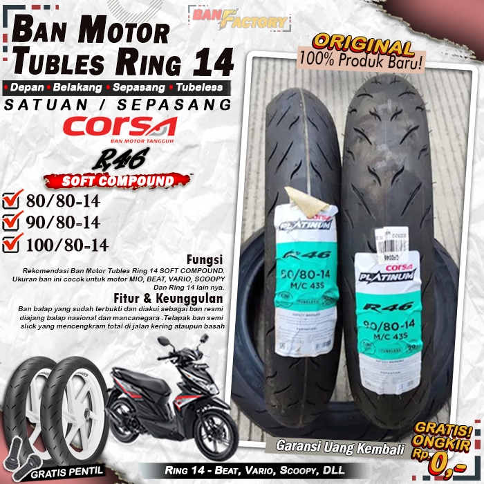 Ban Motor Matic SOFT COMPOUND CORSA R46 PLATINUM Ring 14 Ban Tubles Motor Matic Beat Ring 14