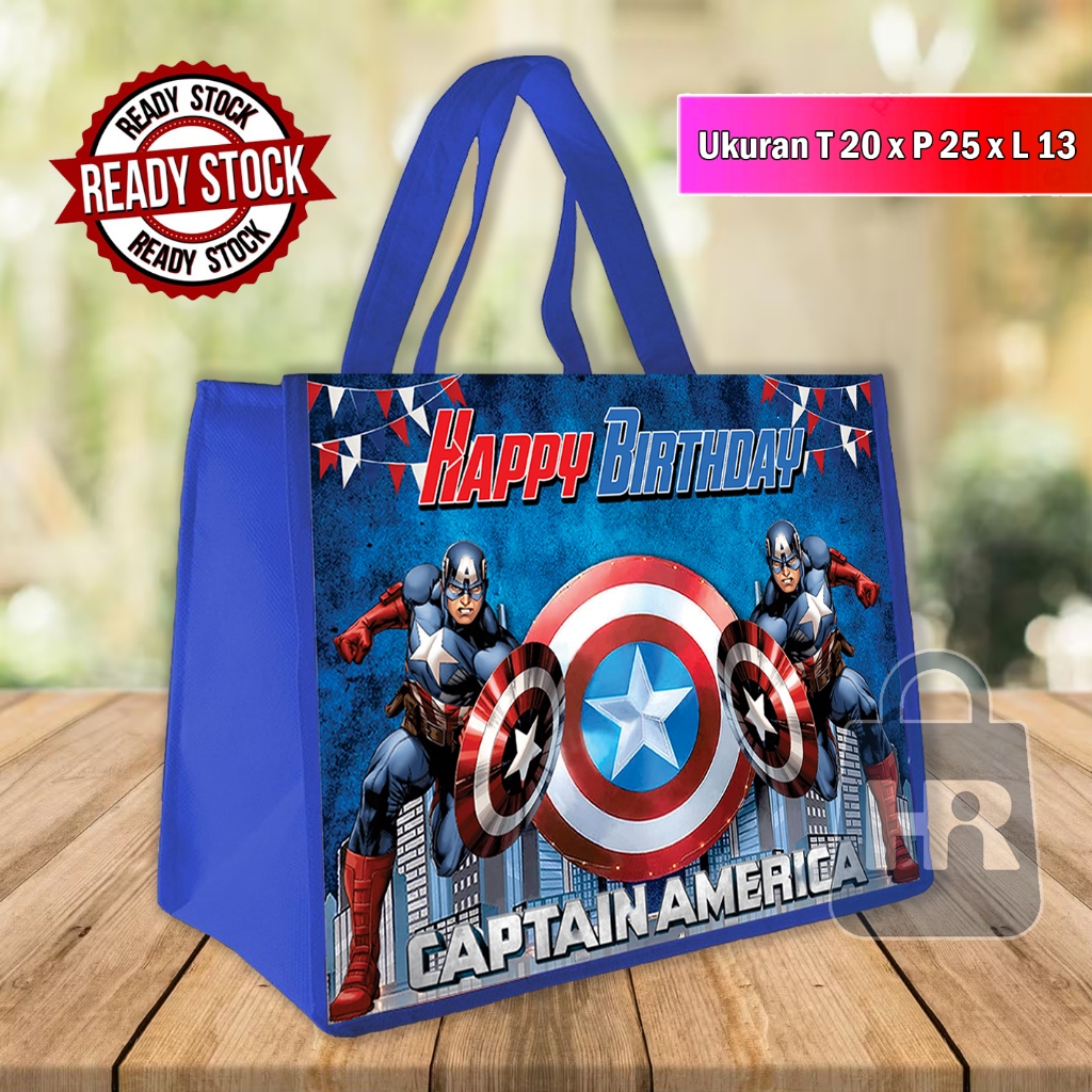 

READY STOK TAS ULANG TAHUN / TAS ULTAH CAPTAIN AMERIKA / TAS ULTAH UKURAN KFC / TAS ULTAH TERLARIS / TAS SOUVENIR ULTAH ANAK / GOODIE BAG BINGKISAN SOUVENIR ANAK