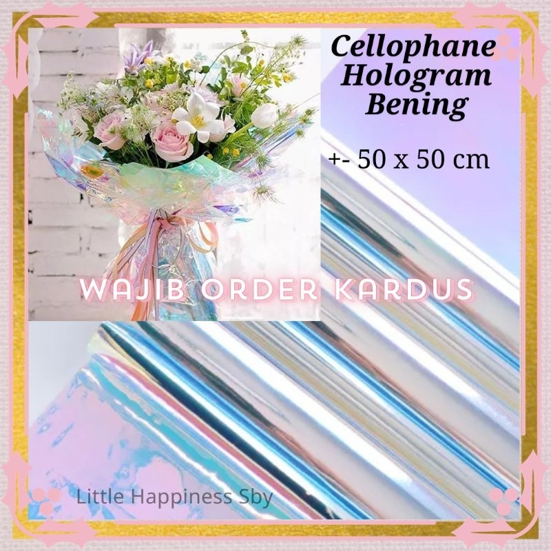 

(WAJIB ORDER KARDUS) Murah! Kertas wrapping cellophane hologram bening buket bunga pelangi rainbow