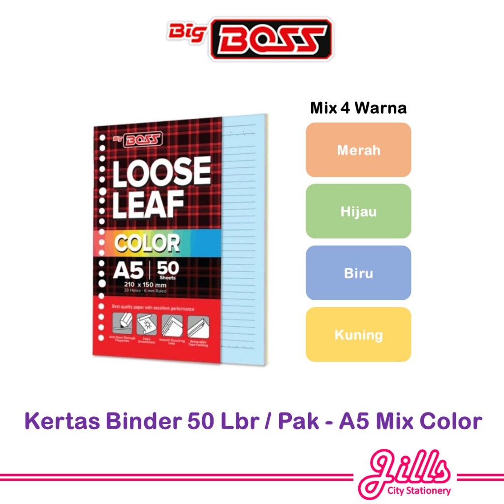 

Big Boss Kertas Binder / Loose Leaf A5 50 Mix Warna Warni