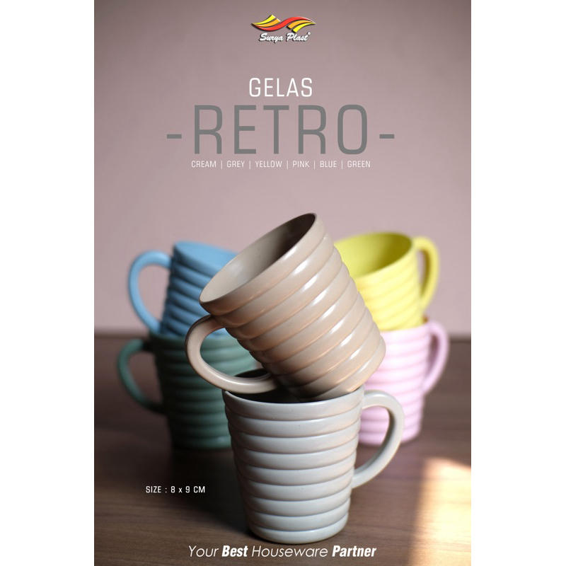 Gelas Aesthetic / Gelas Pendek Retro / Gelas Plastik Aesthetic / Gelas Aesthetic