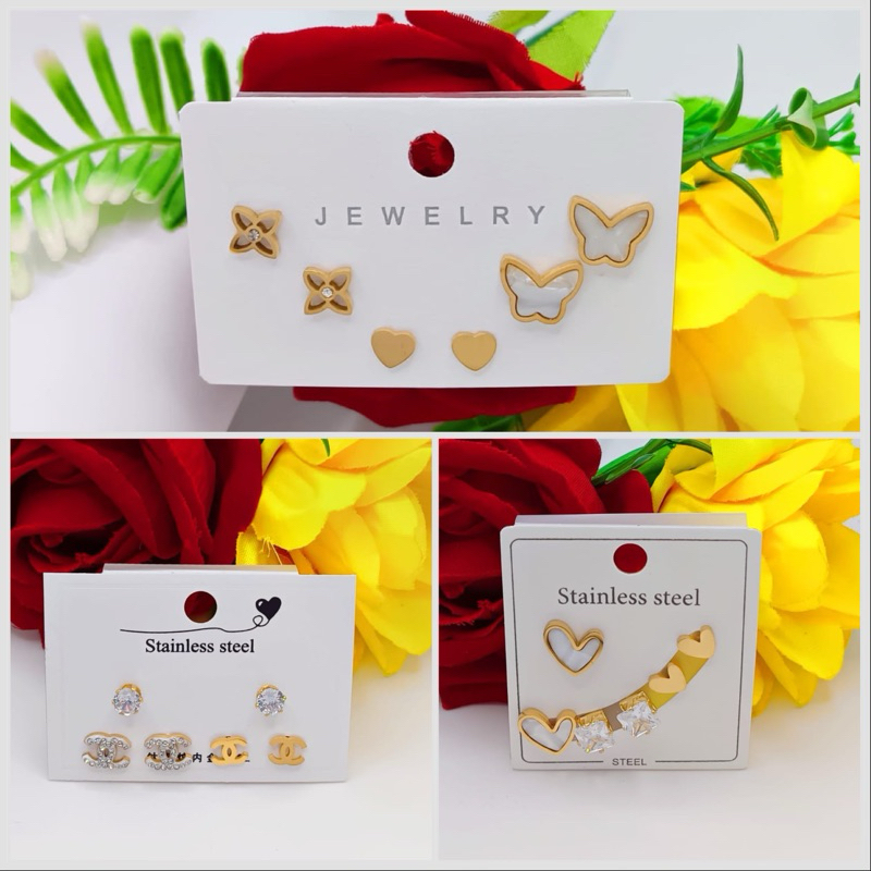 Anting kupu kupu Set 3 Titanium Anting wanita