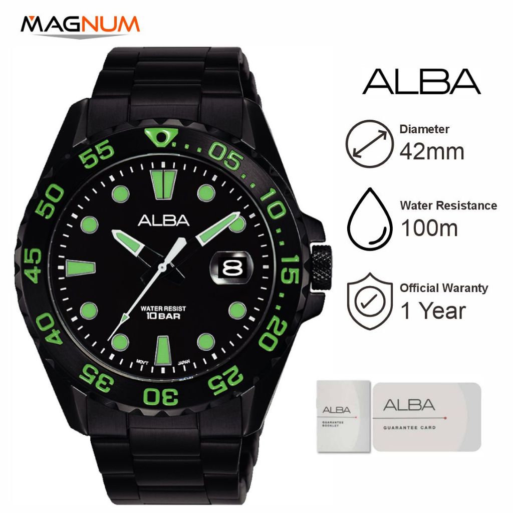 ALBA AS9N25 Jam Tangan Pria Strap Rantai Hitam Original Garansi Resmi