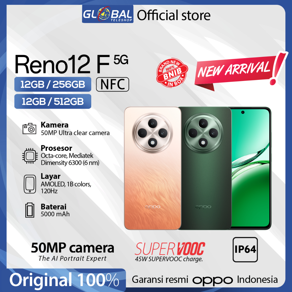 Oppo Reno 12F 5G 12/256GB | 12/512GB Garansi Resmi