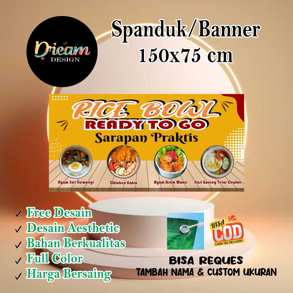 Spanduk 150X75 CM rice bowl ready to go Custom Desain