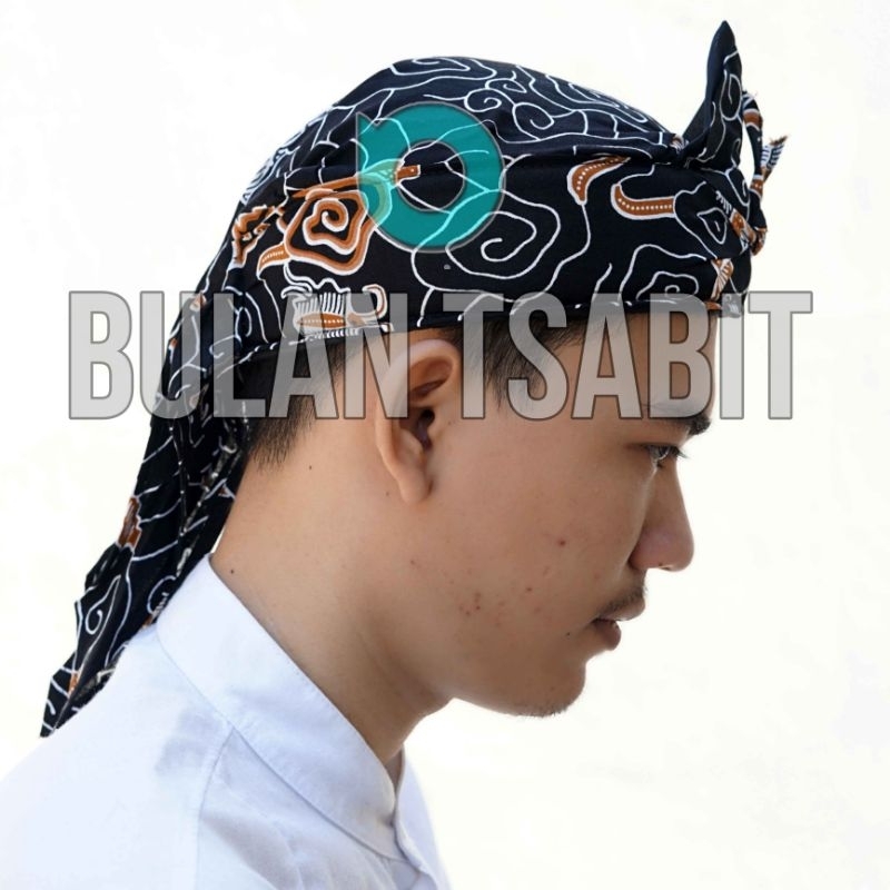 Blangkon Iket Sunda Batik Cirebon Motif Darmawangsa Hitam - Blangkon Ikat Iket Sunda Batik Cirebonan