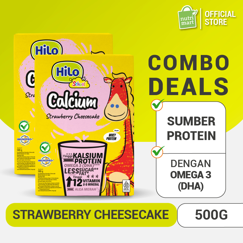 

Twin Pack - HiLo School Strawberry Cheesecake 500 gram - Susu Tinggi Kalsium Lebih Rendah Lemak