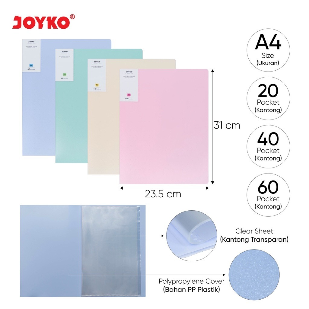 

Document Keeper Clear Holder Map File Dokumen Folder Joyko DK-C40A4