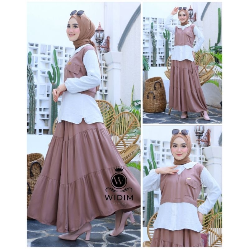 Setelan Rok Bahan Rayon Twill Mix Kringkel /Kemeja Set Rok Kekinian
