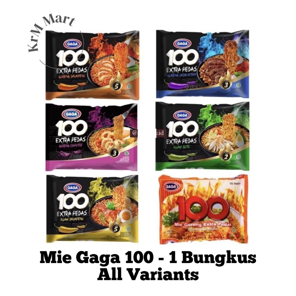 

GAGA Mie 100 Extra Pedas 1 bungkus All Varian Goreng Kuah Jalapeno Chipotle Soto Lada Hitam Habanero mi instan