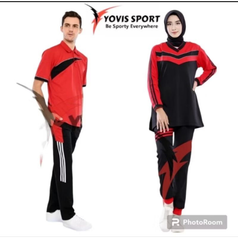 Stelan Senam Muslim Jogger Wanita Jumbo Yovis Original //Stelan Baju Olahraga Pria lengan pendek