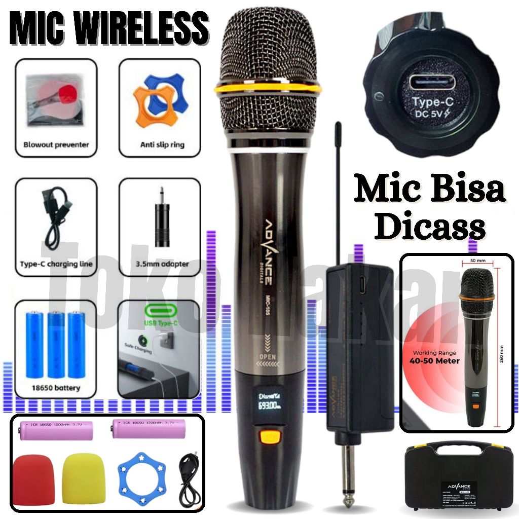 Microphone Wireless / Mic Tanpa Kabel Advance Mic-105 / Mic Wireless / Mic Karoke / Mic Bluetooth~TH