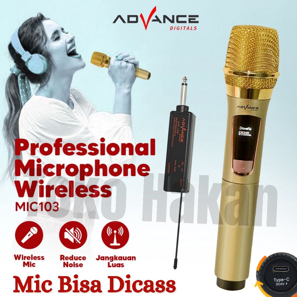 Microphone Wireless / Mic Tanpa Kabel Advance Mic-103 / Mic Wireless / Mic Karoke / Mic Bluetooth~TH