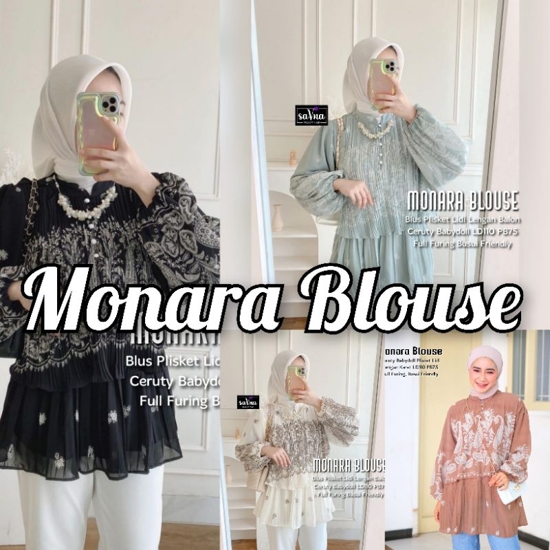 MONARA BLOUSE (LABEL SAVNA) | ISYANA BLOUSE | BLUS PLISKET CERUTY MOTIF KEKINIAN TERBARU VIRAL