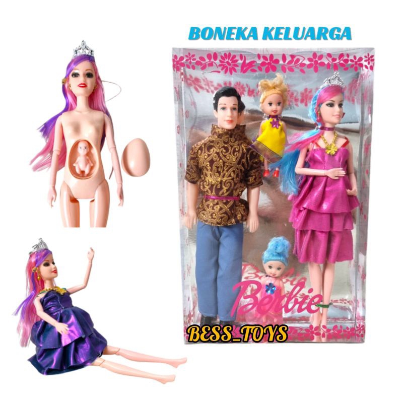 BONEKA HAMIL 30cm / Satu Paket Sepasang Berbi Hamil + 2 Anak + Bayi Dalam Kandungan + MIKA