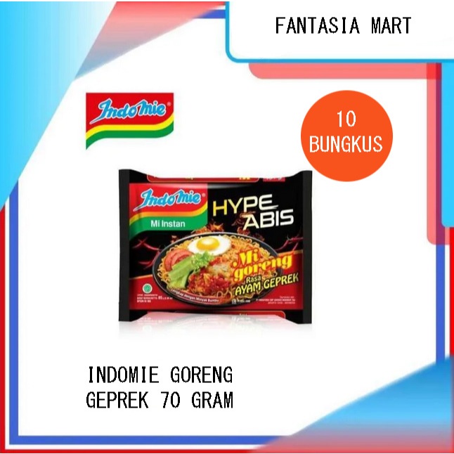 

INDOMIE GORENG AYAM GEPREK 70 GRAM PER PACK ISI 10 BUNGKUS FUN CORNER