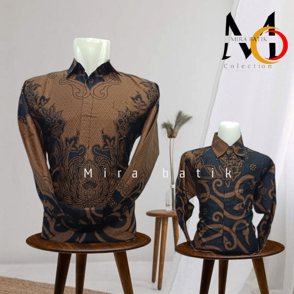 batik couple ayah anak coklat mewah/batik pria ayah dan anak coklat kombinasi hitam mewah katun prem
