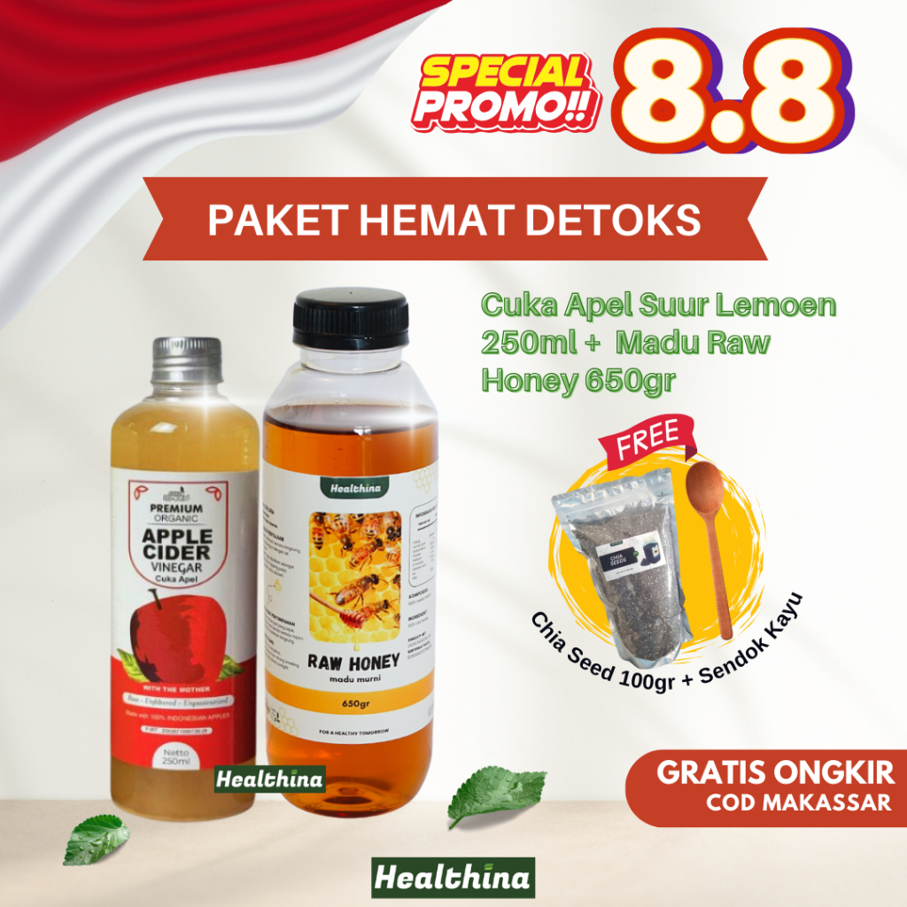 

FREE CHIA SEED 100GR + SENDOK KAYU | Cuka Apel Suur Lemoen 250ml + Madu Raw Honey 650gr Detoks