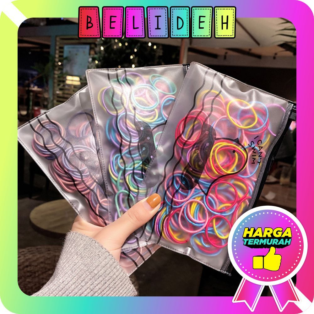 BELIDEH [100 PCS] Ikat Rambut Wanita Elastis Polos Warna-Warni Untuk Dewasa Anak-anak Kunciran Gelan