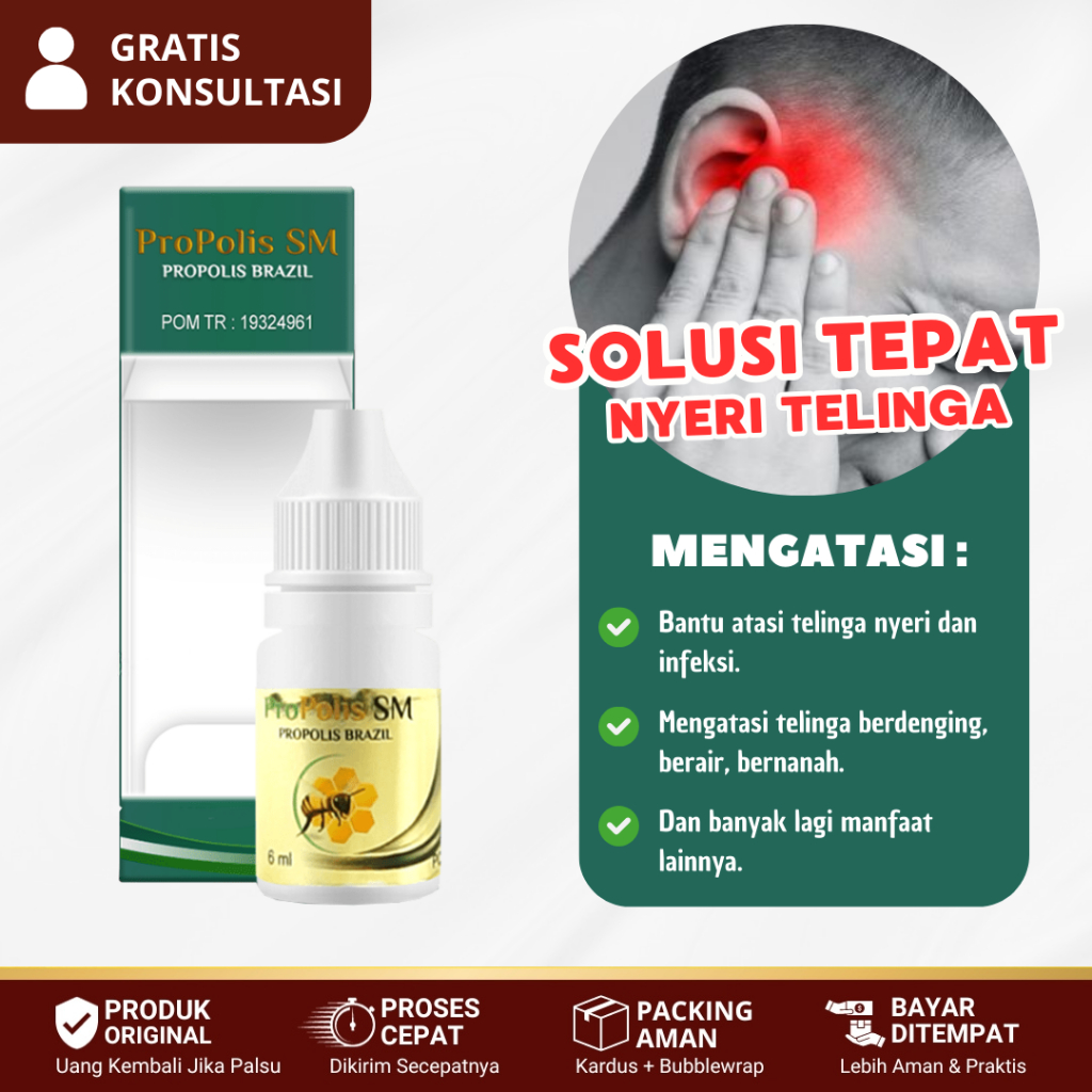 Obat Nyeri Telinga, Infeksi Telinga, Sakit Telinga Bengkak, Tetes Telinga Infeksi - Propolis SM