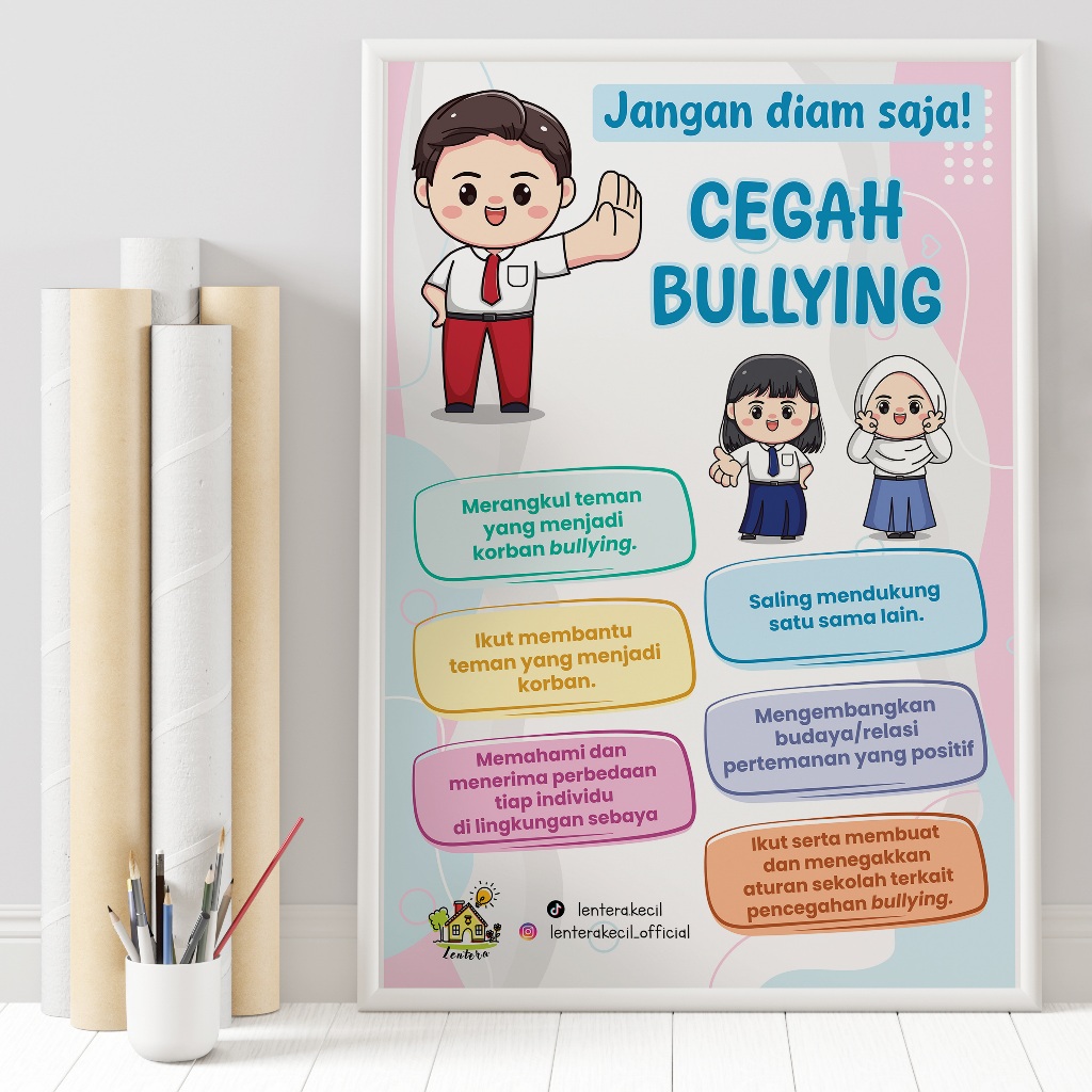 Poster Alat Peraga Edukasi Anti Bullying Stop Perundungan Perilaku Fisik Lisan Sosial Cyberbullying 