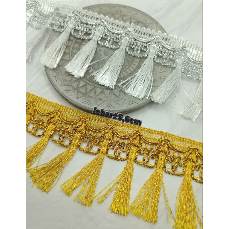 1 METER RENDA RUMBAI SONGKET,RENDA SAJADAH GOLD DAN SILVER
